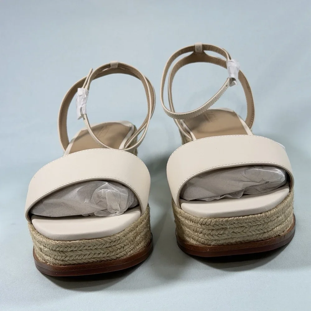 Laure Ralph Lauren Size-11B Leona Espadrille Platform Wedge Sandal Leather White